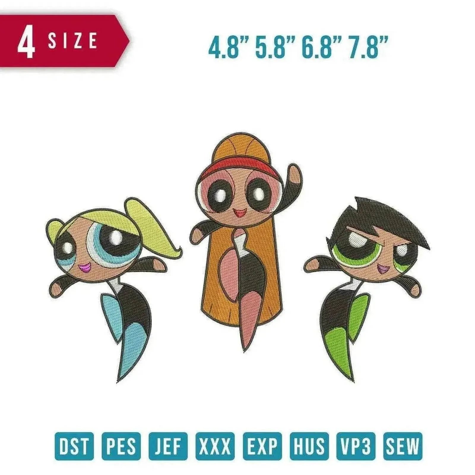 3 Powerpuff Dance Embroidery Design - FineryEmbroidery