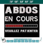 Abdos en cours Embroidery Design – Humour Fitness Progress Bar - FineryEmbroidery