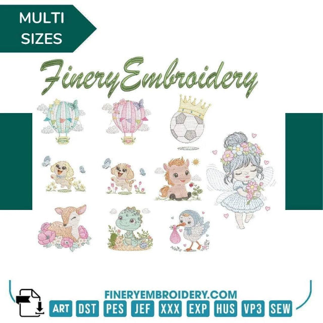 Adorable Animals and Fantasy- 10 Embroidery Designs Pack - Multi-Size - FineryEmbroidery