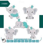 Adorable Baby Elephant Embroidery Pack - 5 Designs in 3 Sizes - FineryEmbroidery