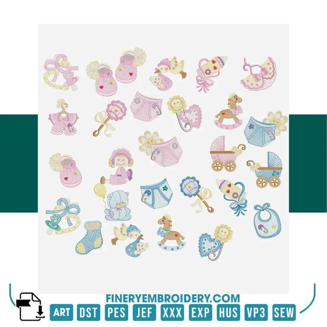 Adorable Baby Essentials Embroidery Collection – 26 Charming Designs for Baby-Themed Creations - FineryEmbroidery