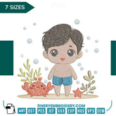 Adorable Beach Boy Embroidery Design - 7 Sizes | FineryEmbroidery - FineryEmbroidery