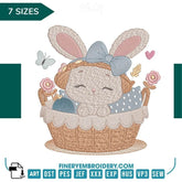 Adorable Bunny in Basket Embroidery Design - 7 Sizes | FineryEmbroidery - FineryEmbroidery