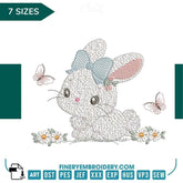 Adorable Bunny with Bow Embroidery Design - 7 Sizes | FineryEmbroidery - FineryEmbroidery