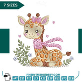 Adorable Giraffe with Bow Embroidery Design - 7 Sizes | FineryEmbroidery - FineryEmbroidery