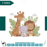 Adorable Jungle Animals Embroidery Design - 7 Sizes | FineryEmbroidery - FineryEmbroidery