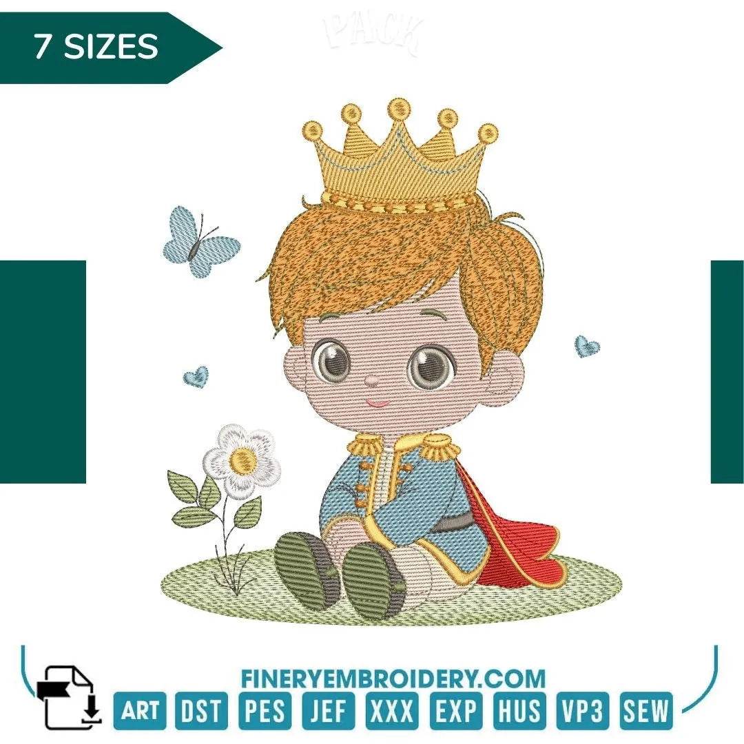 Adorable Little Prince Embroidery Design - 7 Sizes | FineryEmbroidery - FineryEmbroidery