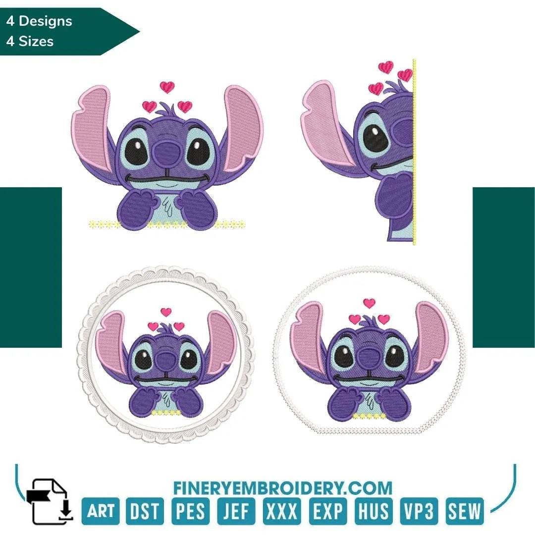 Adorable Stitch Embroidery Pack – 4 Unique Designs in 4 Sizes - FineryEmbroidery