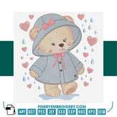 Adorable Teddy Bear in Rain Embroidery Design - FineryEmbroidery
