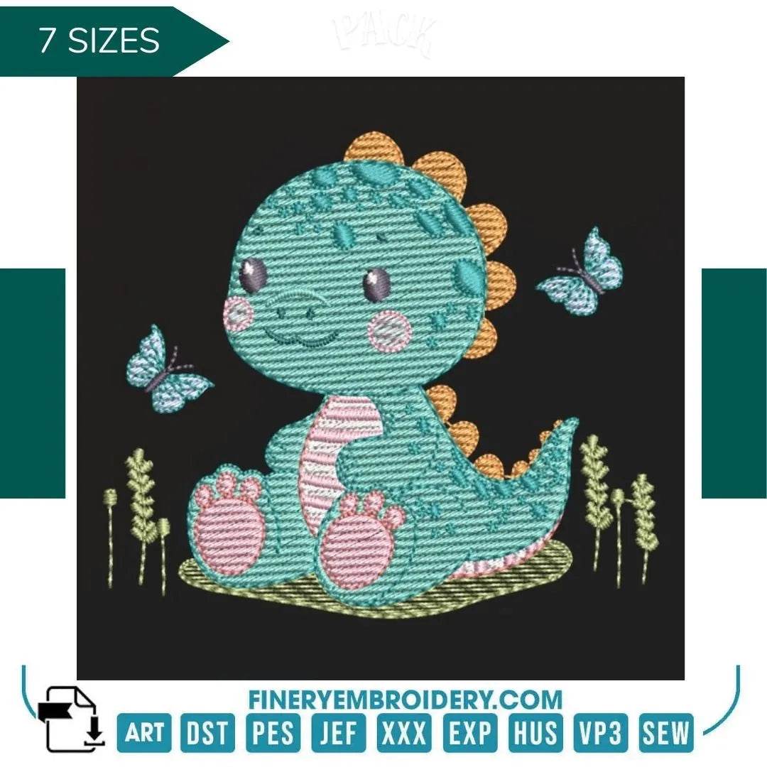 Adorable dinosaur embroidery design – 7 Sizes - FineryEmbroidery