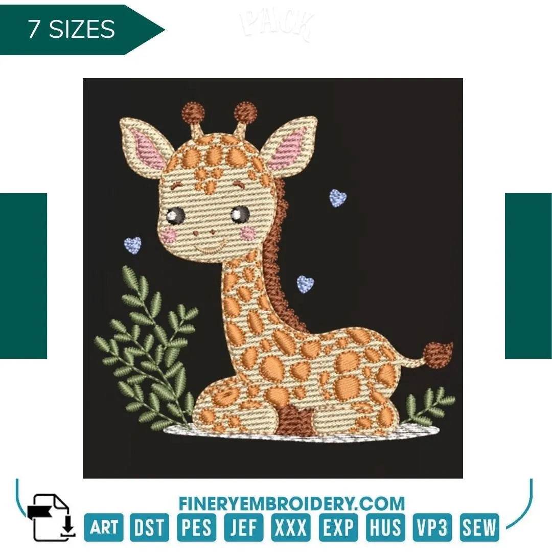Adorable giraffe embroidery design – 7 Sizes - FineryEmbroidery