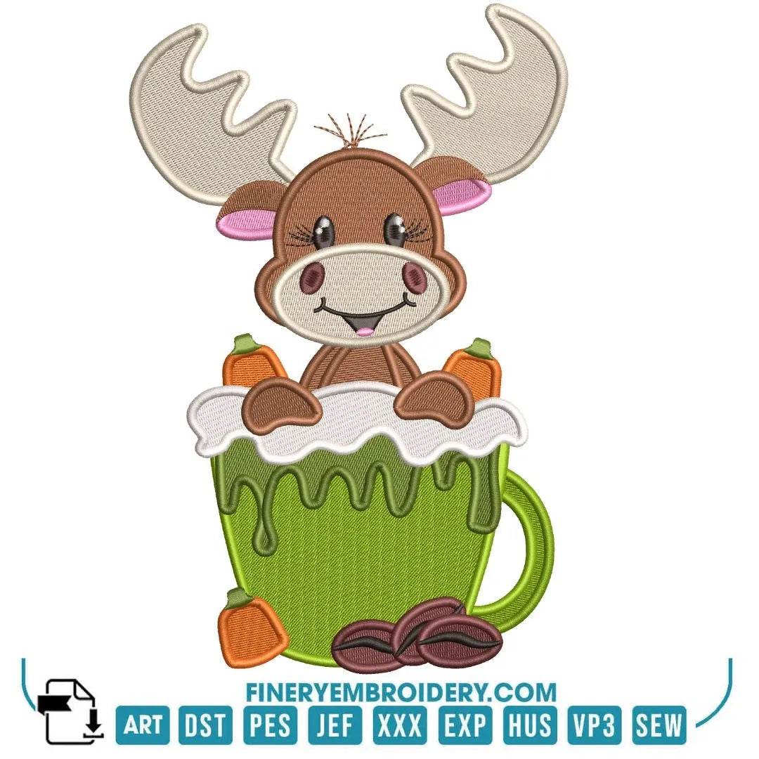 Adorable reindeer in Hot Chocolate Embroidery Design | FineryEmbroidery - FineryEmbroidery