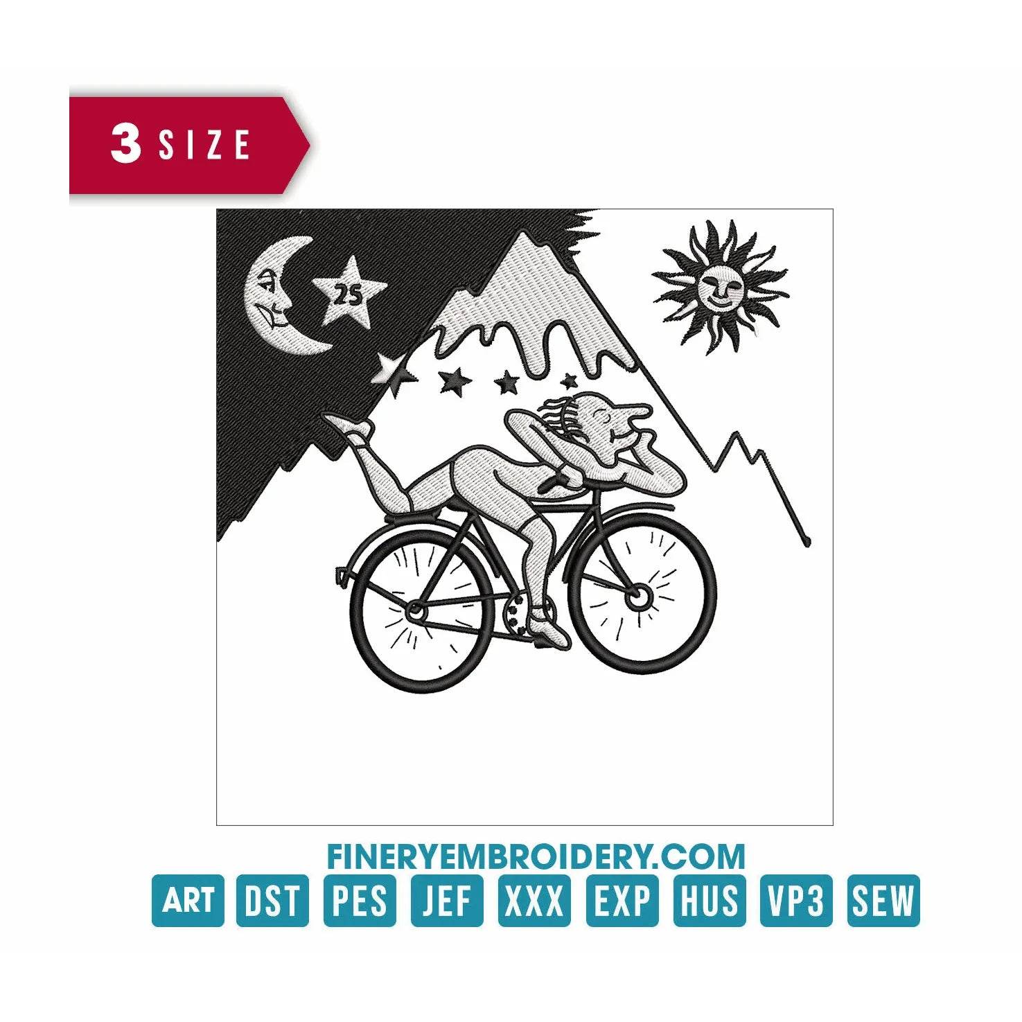 Albert Hofmann Bicycle Day 1943 - Black and white : Embroidery Design - FineryEmbroidery