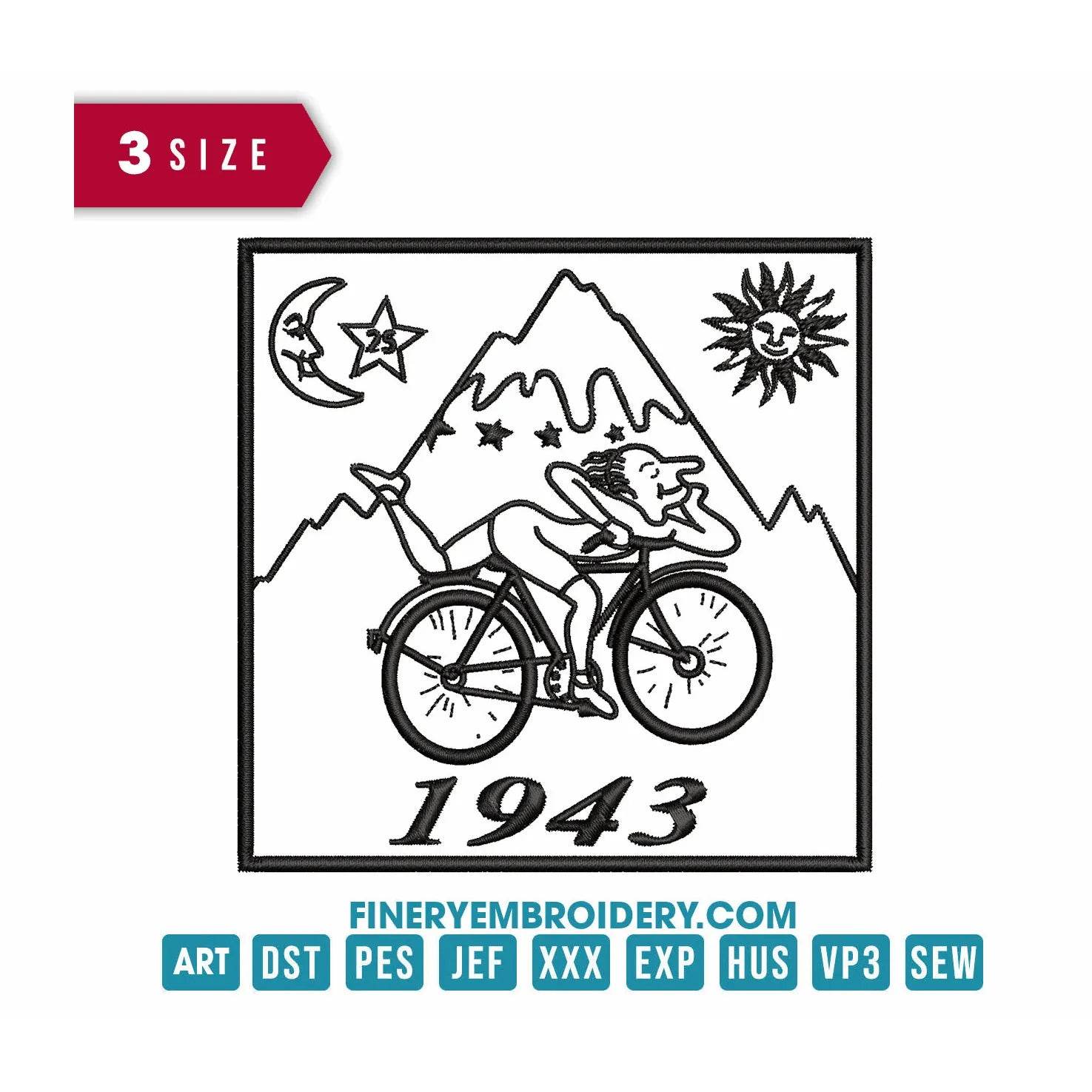 Albert Hofmann Bicycle Day 1943 - Black minimalist : Embroidery Design - FineryEmbroidery