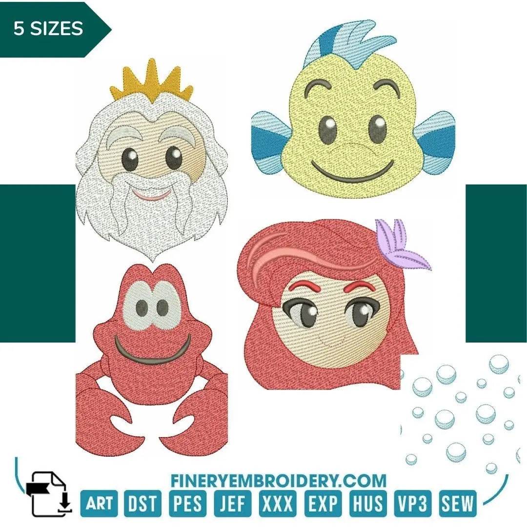 Ariel the Mermaid Pack 5 designs - Embroidery design - FineryEmbroidery