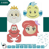 Ariel the Mermaid Pack 5 designs - Embroidery design - FineryEmbroidery