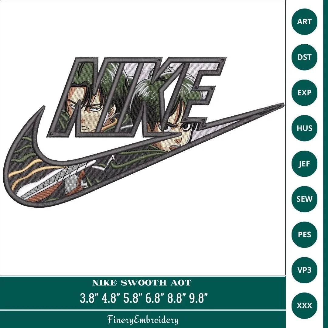 Attack on Titan Nike Swoosh Embroidery Design - Perfect for Anime and Sportswear Fans - FineryEmbroidery