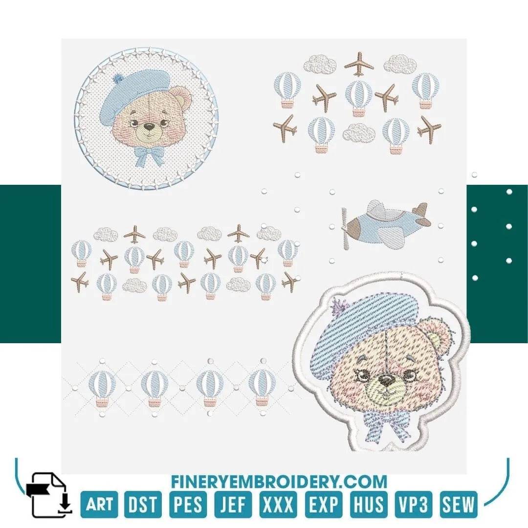 Aviation-Themed Embroidery Design Pack – 6 Adorable Designs | FineryEmbroidery - FineryEmbroidery