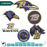 BALTIMORE RAVENS- Pack of 6 Designs - Embroidery Design - FineryEmbroidery