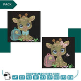 Baby Giraffe back to school - Girls and boys- 2 Embroidery designs Pack - FineryEmbroidery