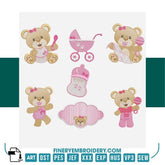 Baby Girl Bear Embroidery Design Pack – 7 Designs - 2 Sizes | FineryEmbroidery - FineryEmbroidery