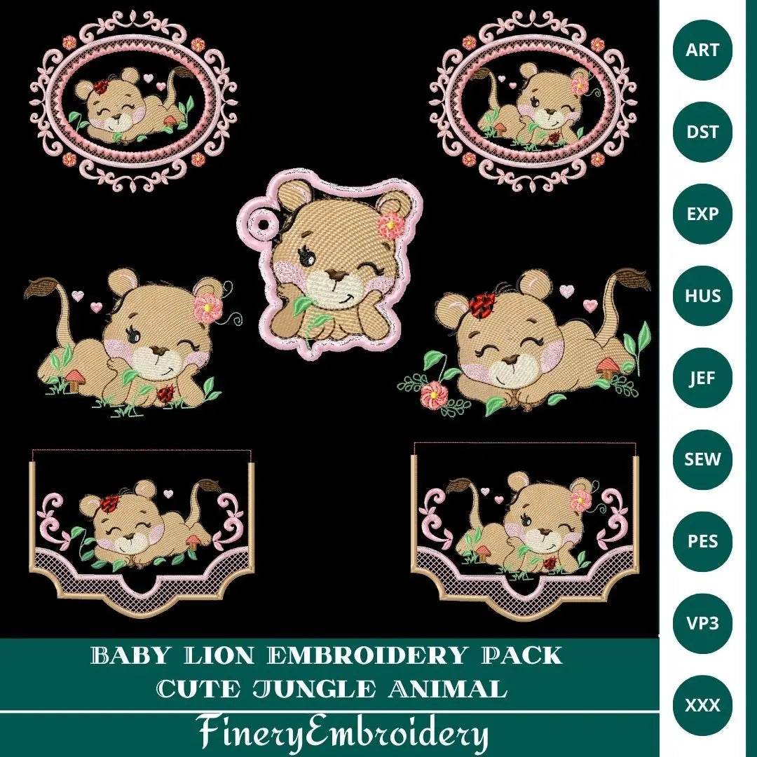 Baby Lion Embroidery Pack - Cute Jungle Animal - FineryEmbroidery