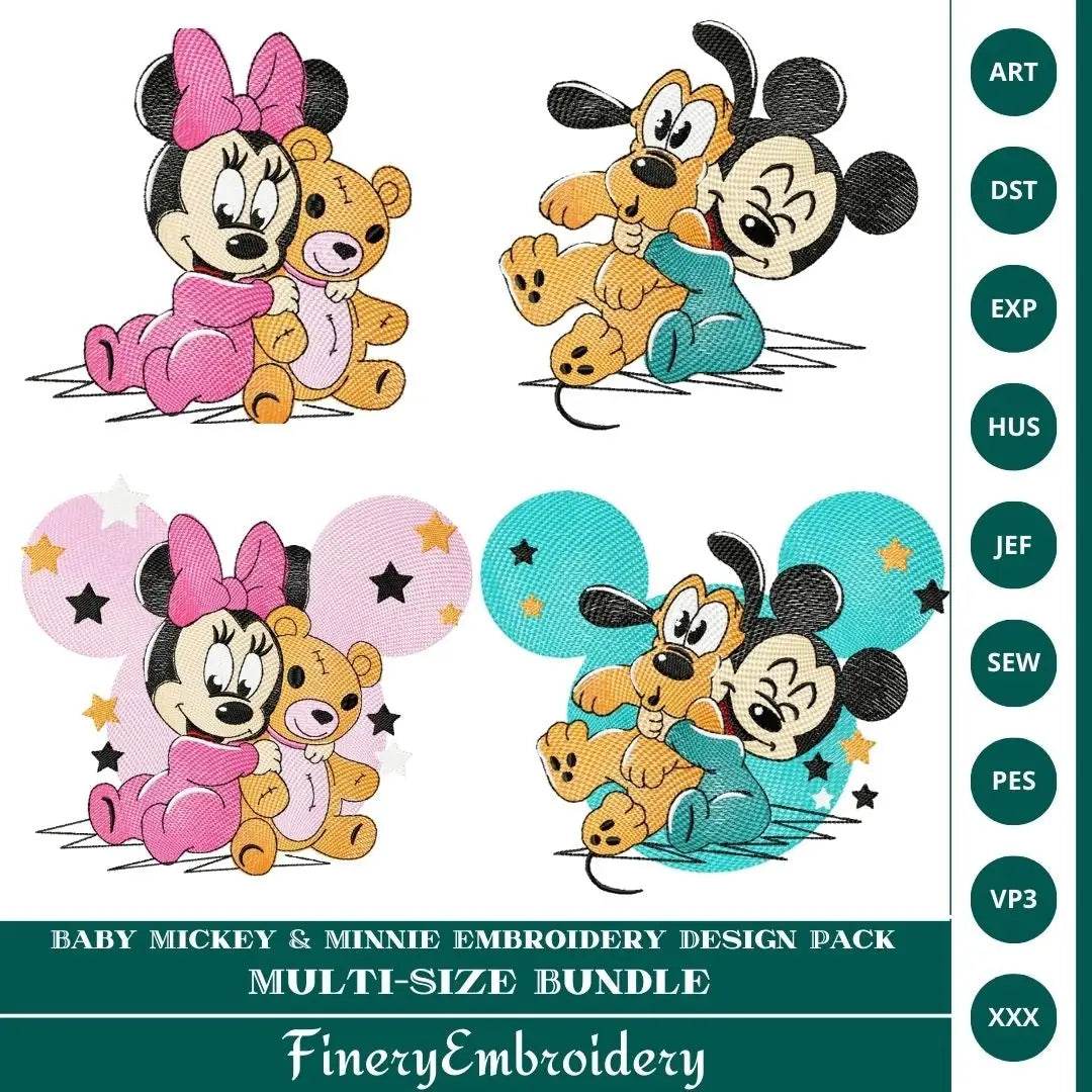 Baby Mickey and Minnie Embroidery Design Pack - Multi-Size Bundle - FineryEmbroidery