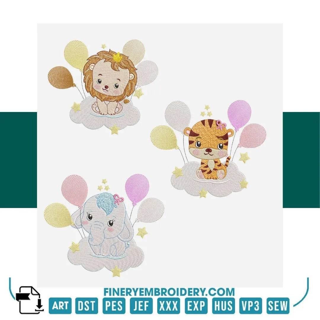 Balloon Animal Embroidery Design Pack – 3 Designs - Multiple Sizes | FineryEmbroidery - FineryEmbroidery