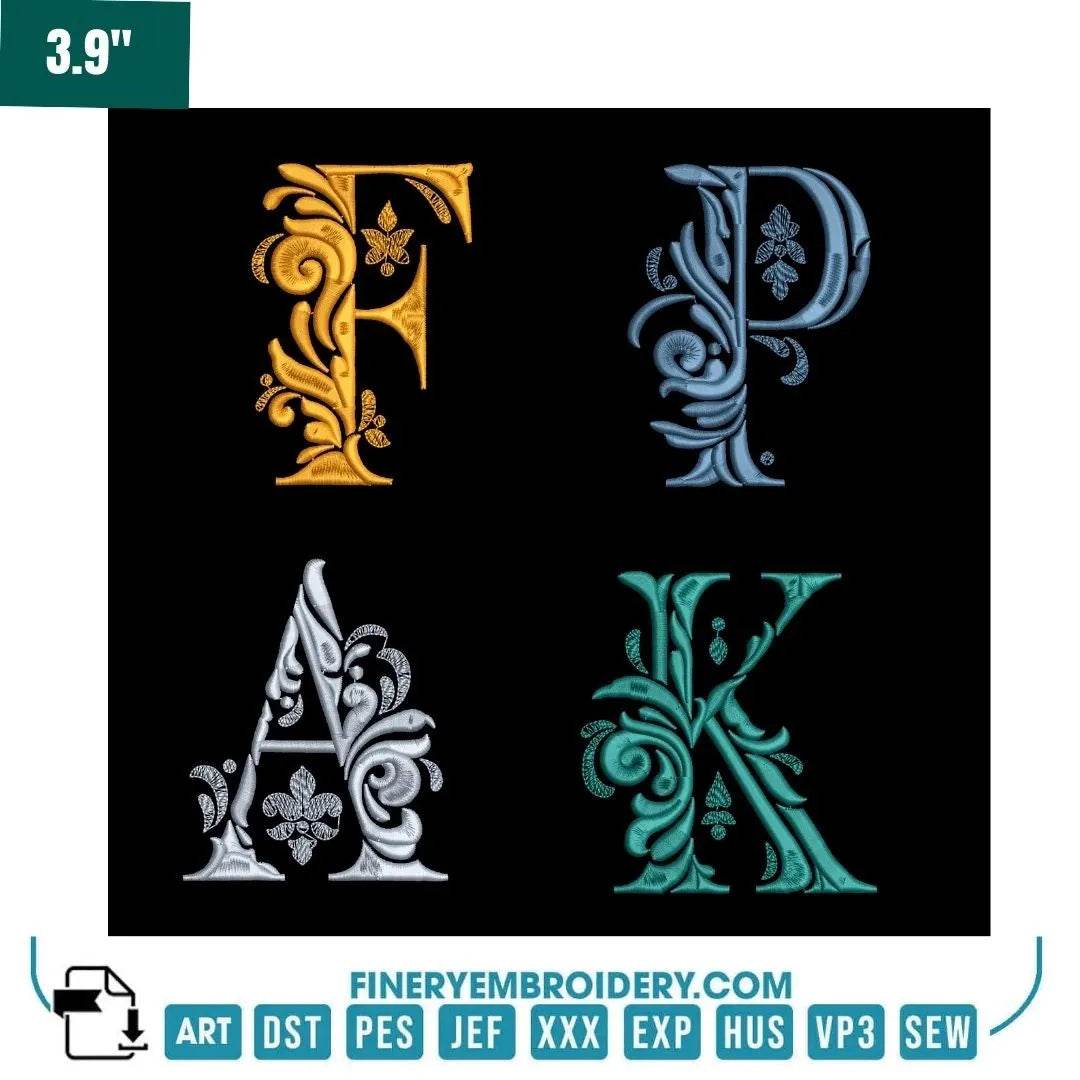 Baroque Ornamental Alphabet Embroidery Pack – Elegant Vintage Monogram Letters - FineryEmbroidery