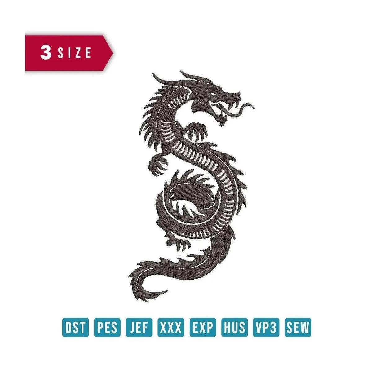 Black Dragon - Embroidery Design - FineryEmbroidery