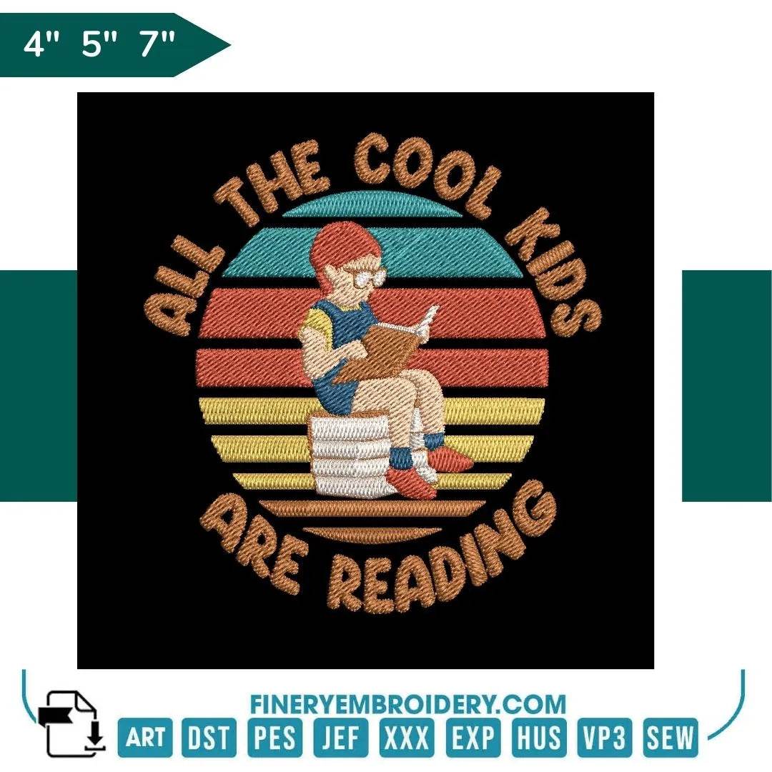 Book Lovers collection Embroidery Design - All the cool kids are reading - FineryEmbroidery
