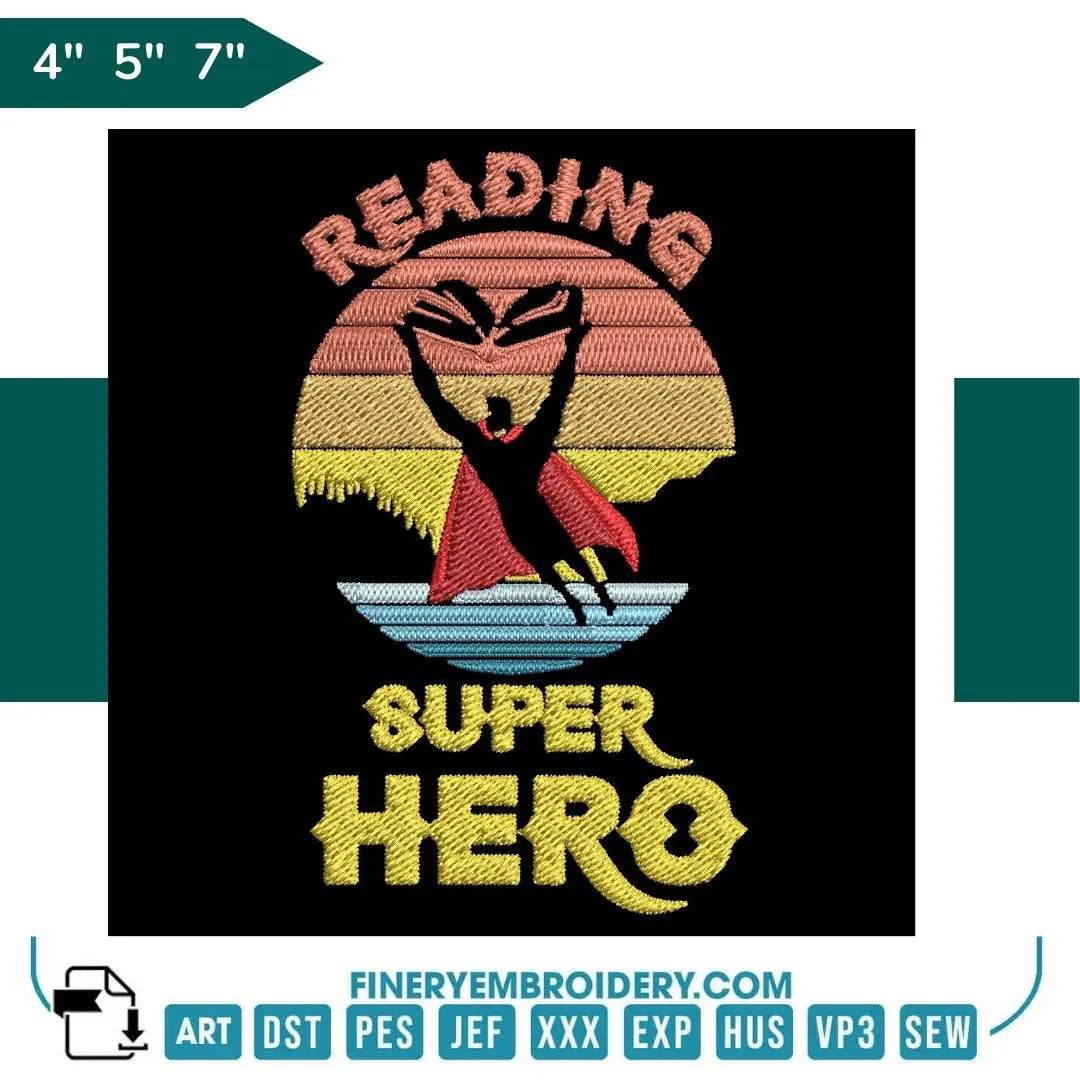 Book Lovers collection Embroidery Design - Super Hero Reading - FineryEmbroidery