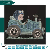Boy driving a vintage car – 7 Sizes - FineryEmbroidery