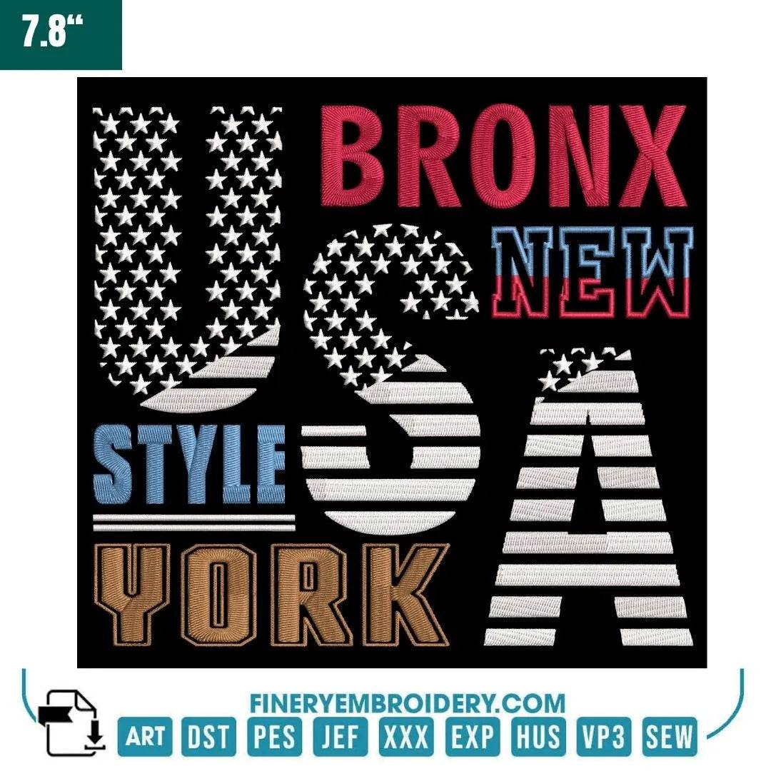 Bronx New York USA Style Embroidery Design – Urban Patriotic - FineryEmbroidery