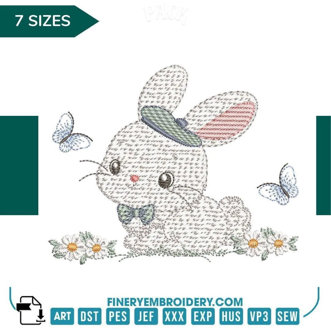 Charming Bunny with Cap Embroidery Design - 7 Sizes | FineryEmbroidery - FineryEmbroidery
