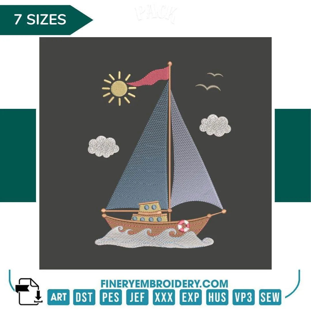 Charming Sailboat Embroidery Design | FineryEmbroidery - FineryEmbroidery