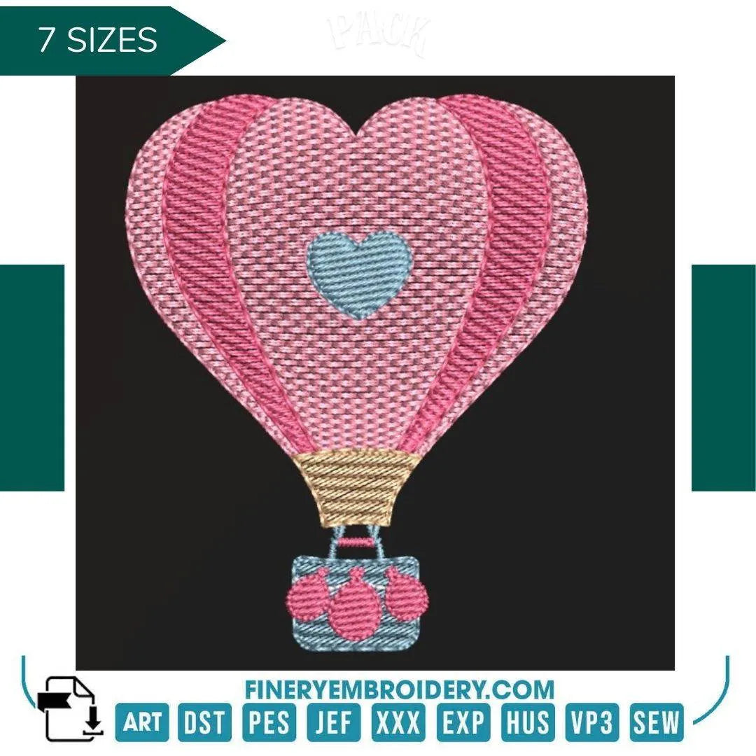 Charming pink hot air balloon – 7 Sizes - FineryEmbroidery