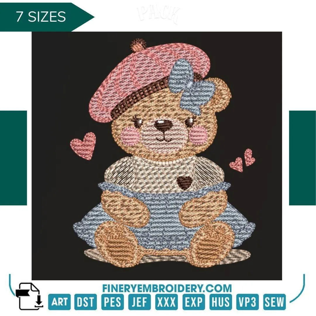 Charming teddy bear with a hat – 7 Sizes - FineryEmbroidery