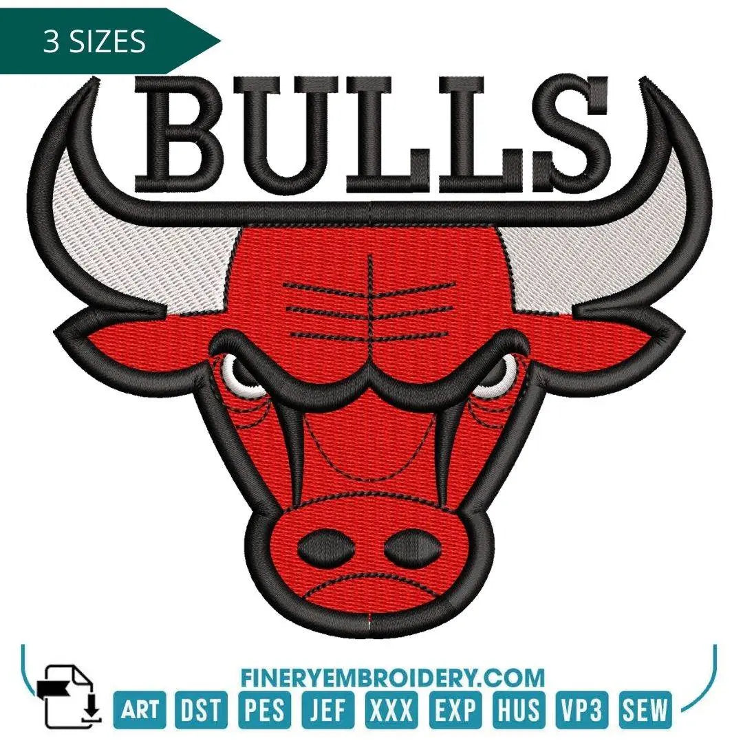 Chicago Bulls Embroidery Design – Classic Team Logo in 3 Sizes - FineryEmbroidery