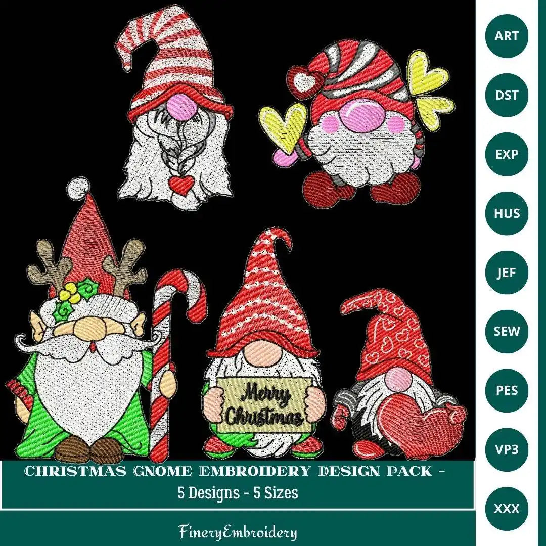 Christmas Gnome Embroidery Design Pack – Festive Holiday Collection - FineryEmbroidery