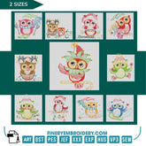 Christmas Owl Embroidery Design Pack – 11 Festive Owl Designs in 2 Sizes - FineryEmbroidery
