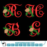 Christmas Pine Alphabet Embroidery Pack – Festive Monogram Letters with Pinecone Accents - FineryEmbroidery
