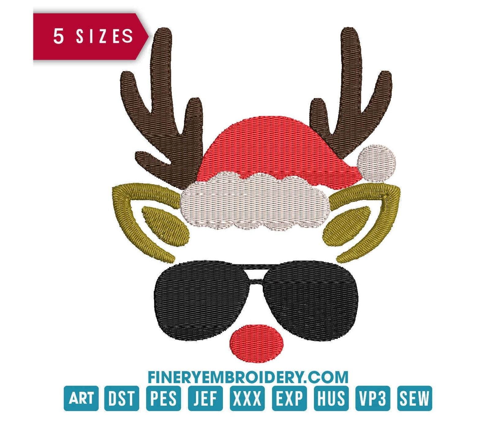 Christmas Reindeer Sunglass: Embroidery Design - FineryEmbroidery