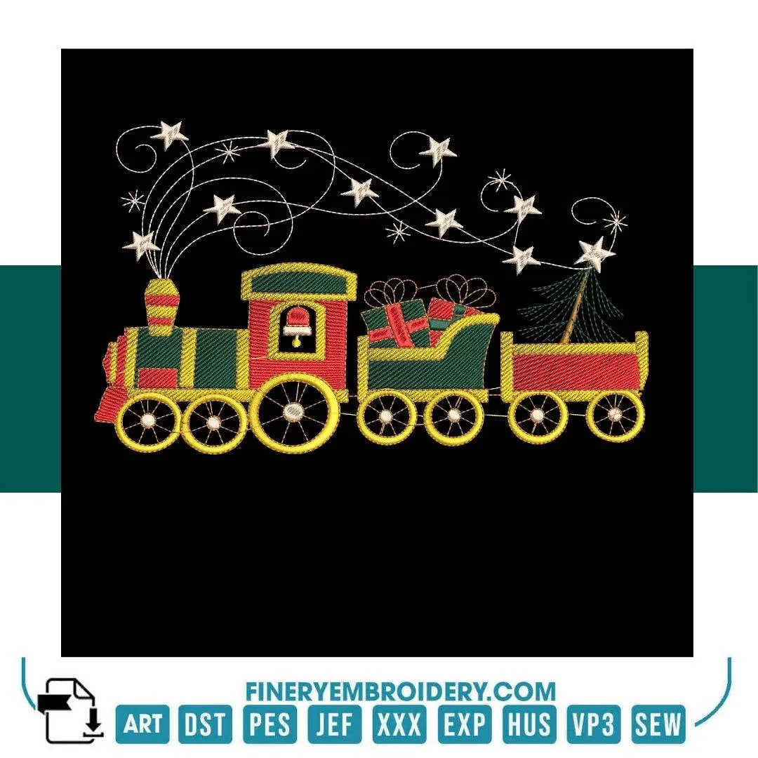 Christmas Train Embroidery Design – Festive Holiday Decor - FineryEmbroidery