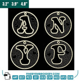 Circular Monogram Ornament Embroidery Pack – Unique Heart and Maze Letter Designs - FineryEmbroidery