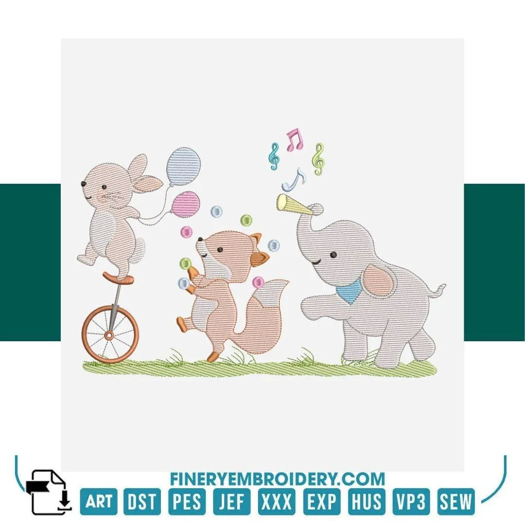Circus Animal Parade Embroidery Design – 5 Sizes Available | FineryEmbroidery - FineryEmbroidery