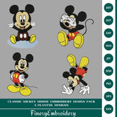 Classic Mickey Mouse Embroidery Design Pack – 4 Playful Designs - FineryEmbroidery