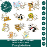 Peekaboo Jungle Friends Embroidery Pack – Pack of 10 Adorable Designs - FineryEmbroidery