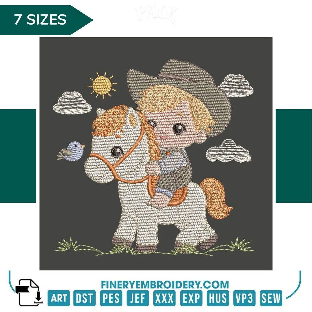 Cowboy Kid on Horse Embroidery Design – FineryEmbroidery - FineryEmbroidery
