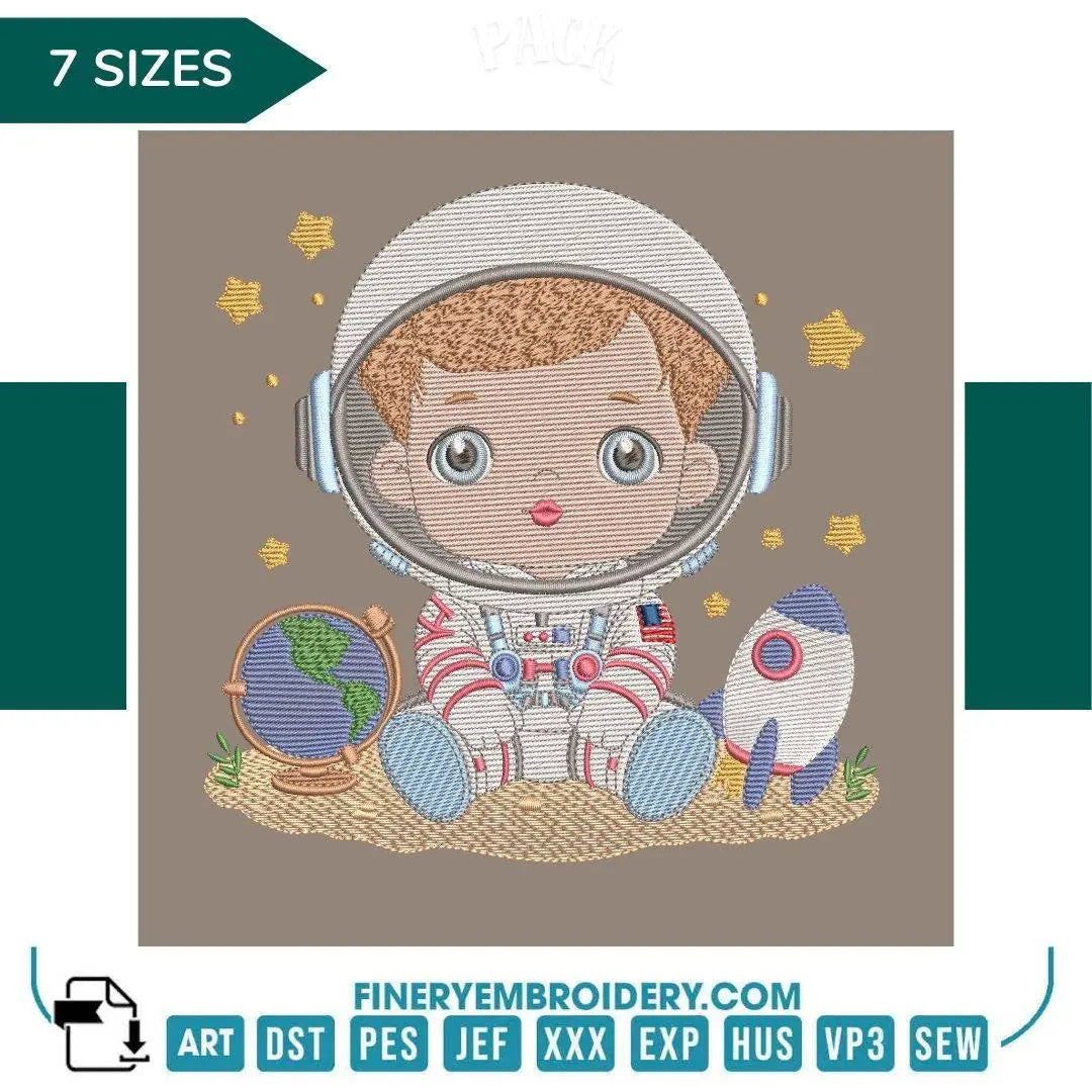 Cute Astronaut Embroidery Design - 7 Sizes | FineryEmbroidery - FineryEmbroidery